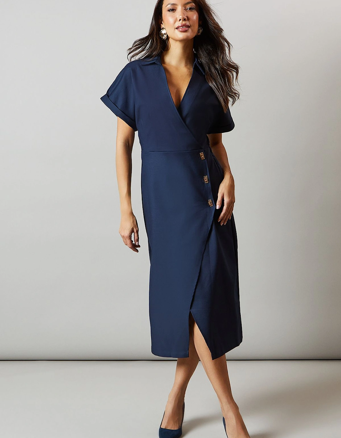 Navy Button Detail Wrap Dress, 2 of 1