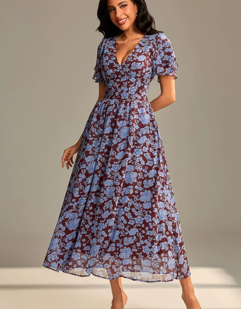 Layered Angel Sleeved Chiffon Maxi Dress