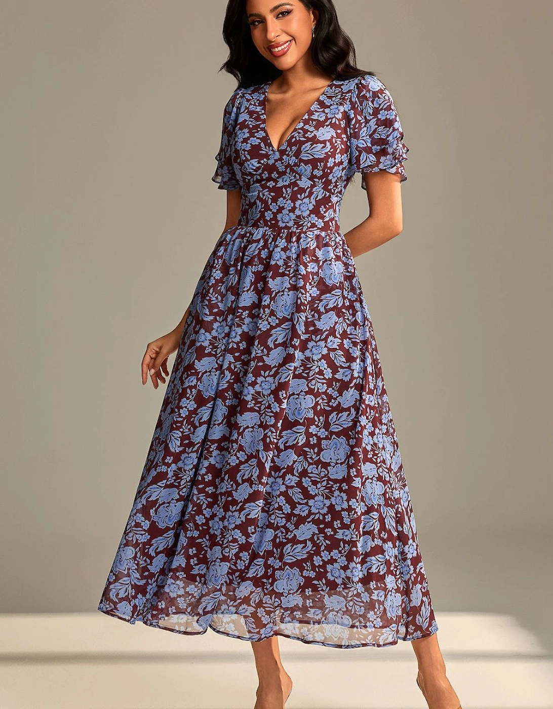 Layered Angel Sleeved Chiffon Maxi Dress, 2 of 1