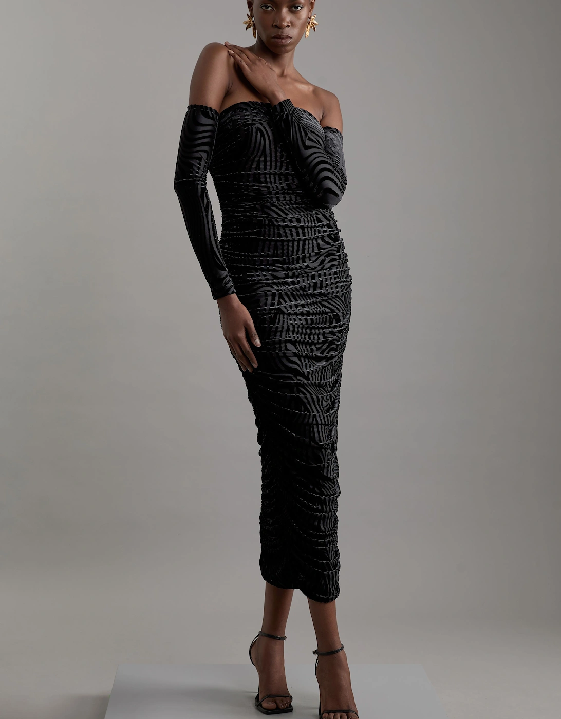 Velvet Devore Jersey Bardot Midi Dress, 2 of 1