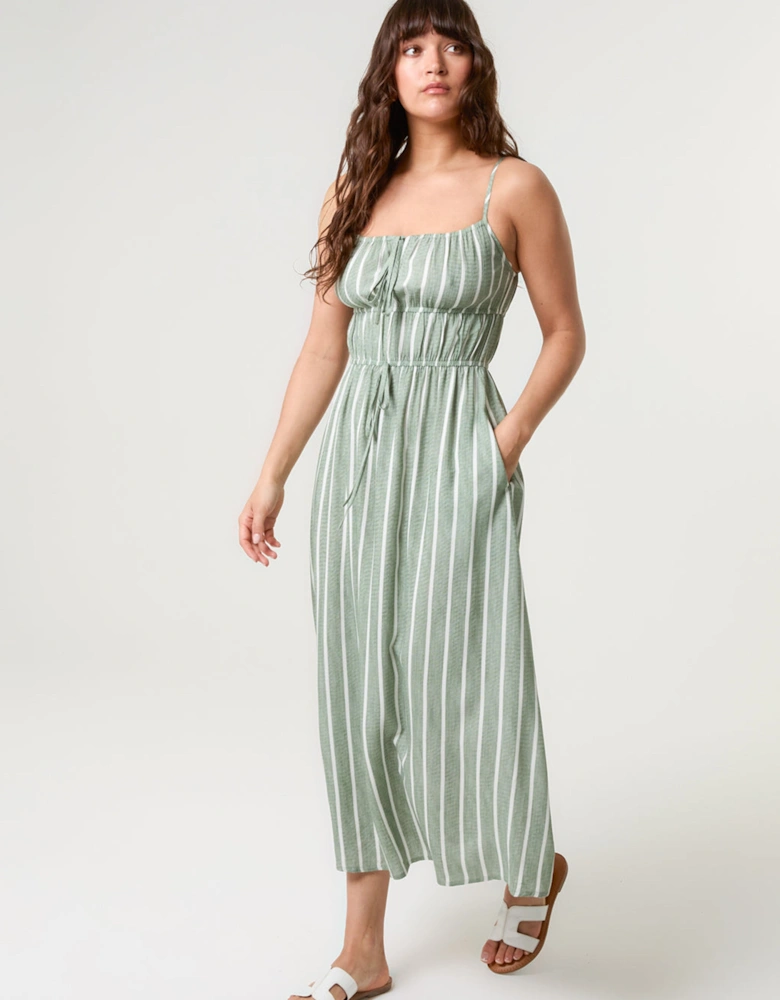 Khaki Tie Front Midi Dress