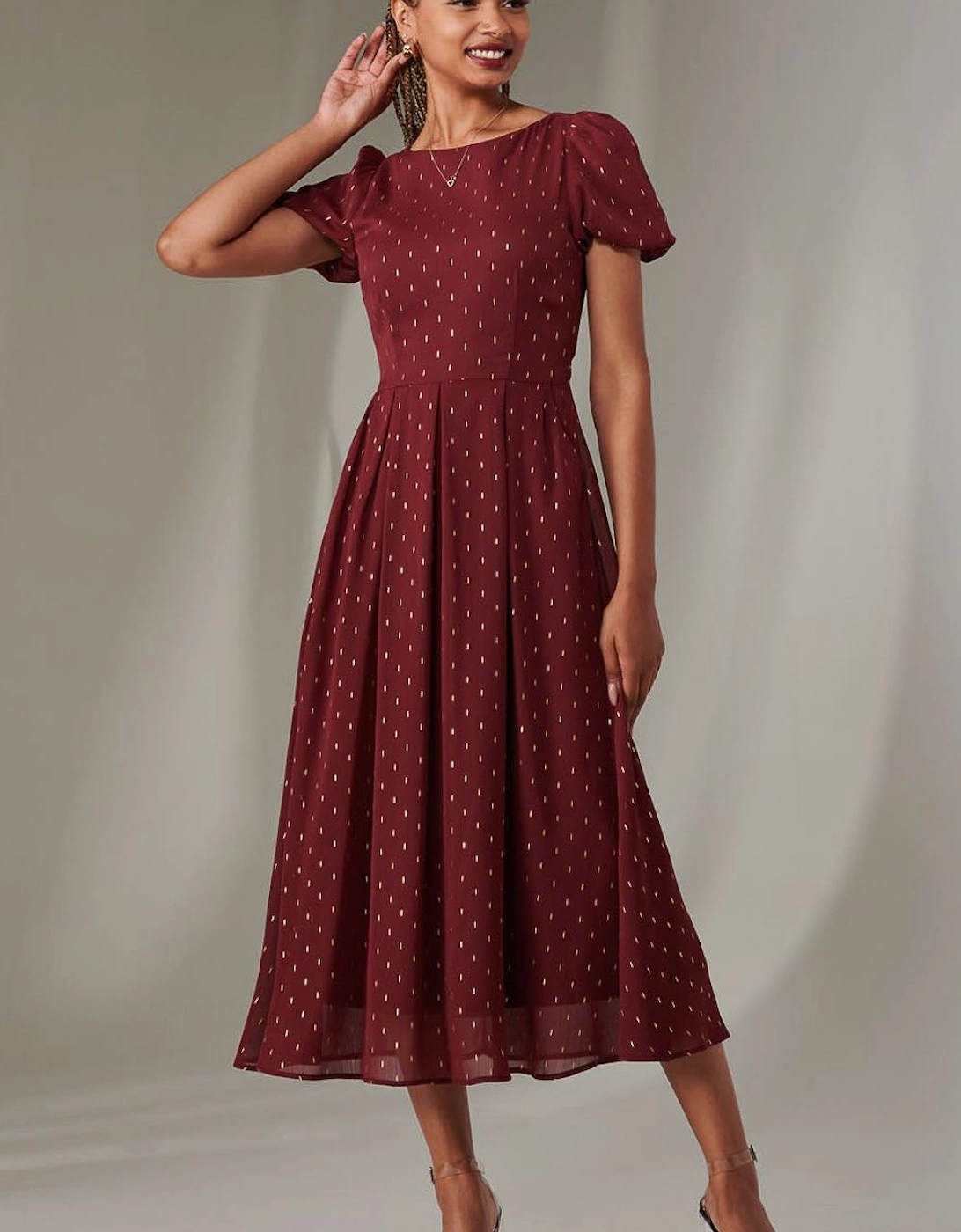 Metallic Spot Chiffon Midimix Dress, 2 of 1
