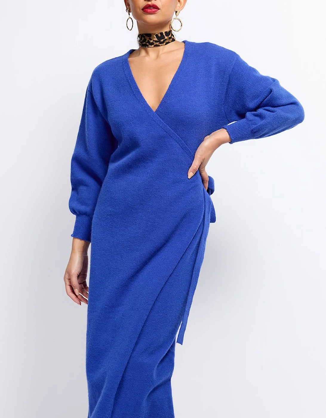 Cobalt Knit Midaxi Wrap Dress, 2 of 1