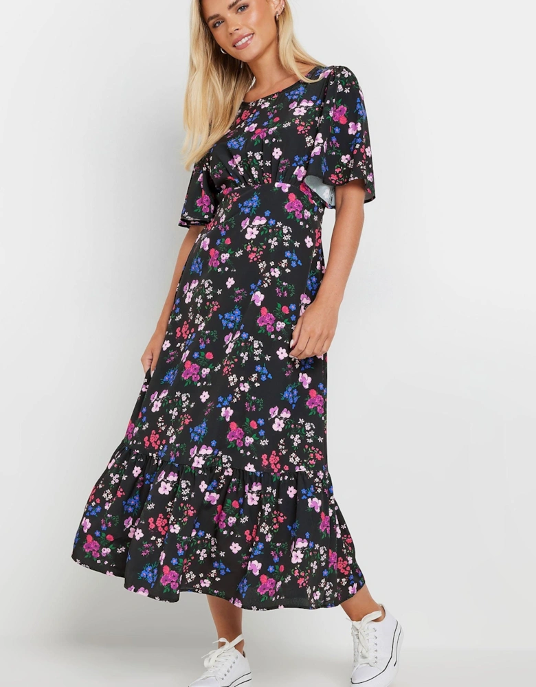 Petite Print Flutter Sleeve Dress