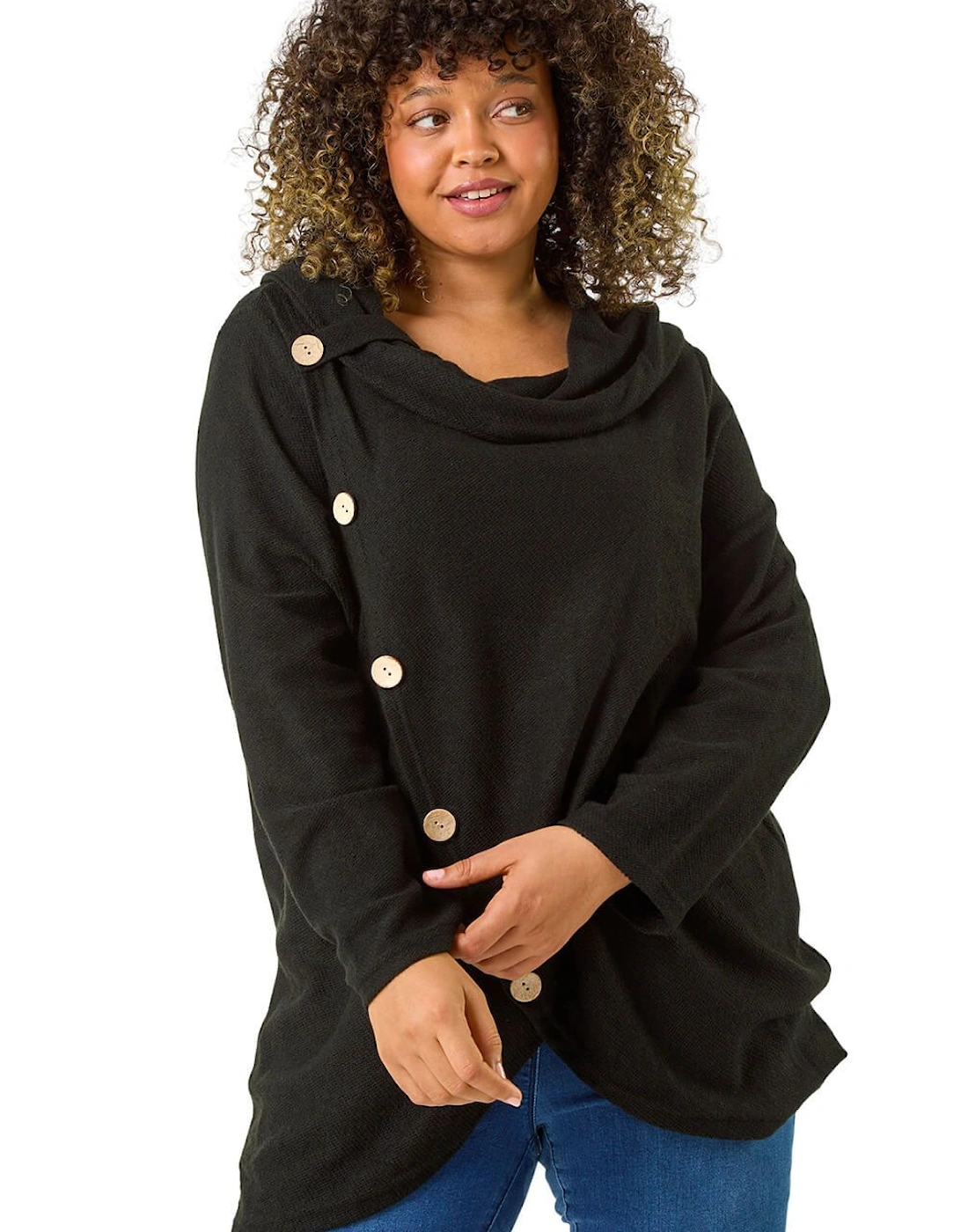 Curve Cowl Neck Button Wrap Top, 2 of 1