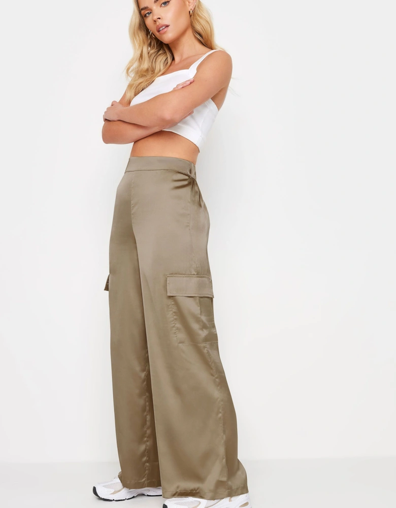 Petite Satin Cargo Trousers