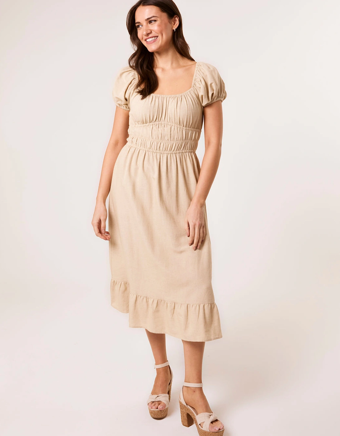 Stone Puff Sleeve Shirred Panel Dress, 2 of 1