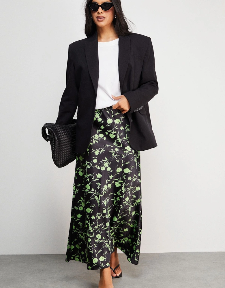 HCD Print Satin Bias Midi Skirt