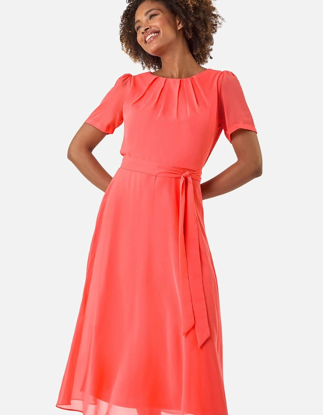 Pleat Chiffon Belted Midi Dress, 2 of 1