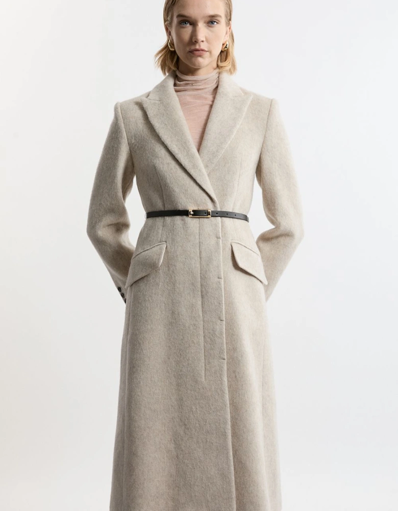 Premium Italian Manteco Wool Single Breasted Belted Tailored Maxi Coat