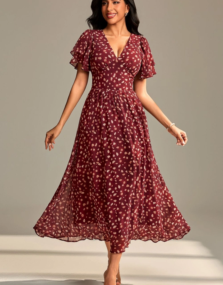 Layered Angel Sleeved Chiffon Maxi Dress