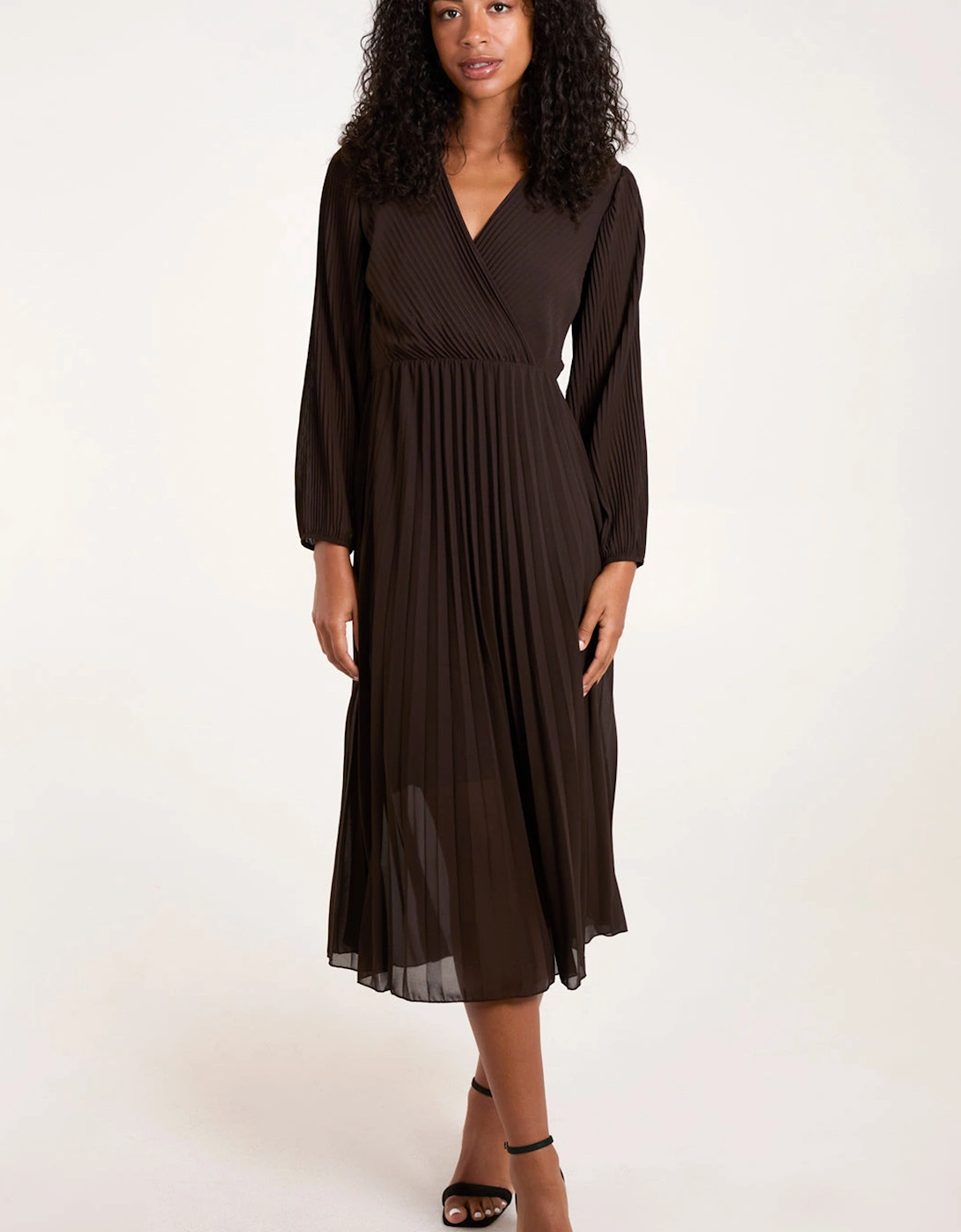 Brown Wrap Front Pleated Midi Dress, 2 of 1