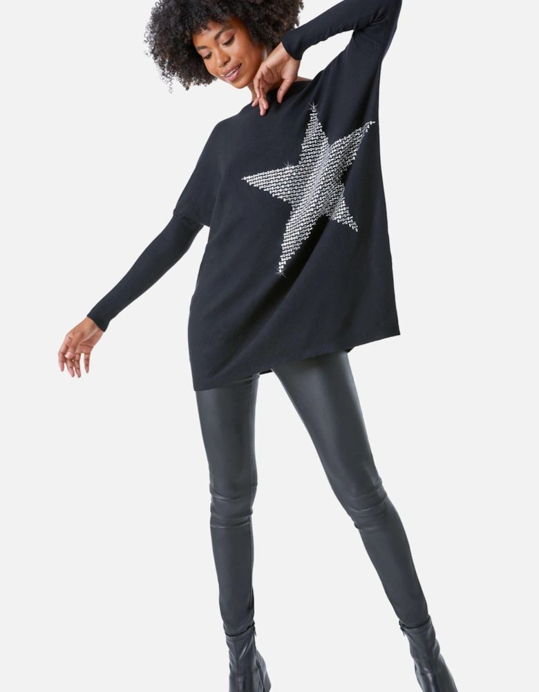 Embellished Star Print Longline Jumper
