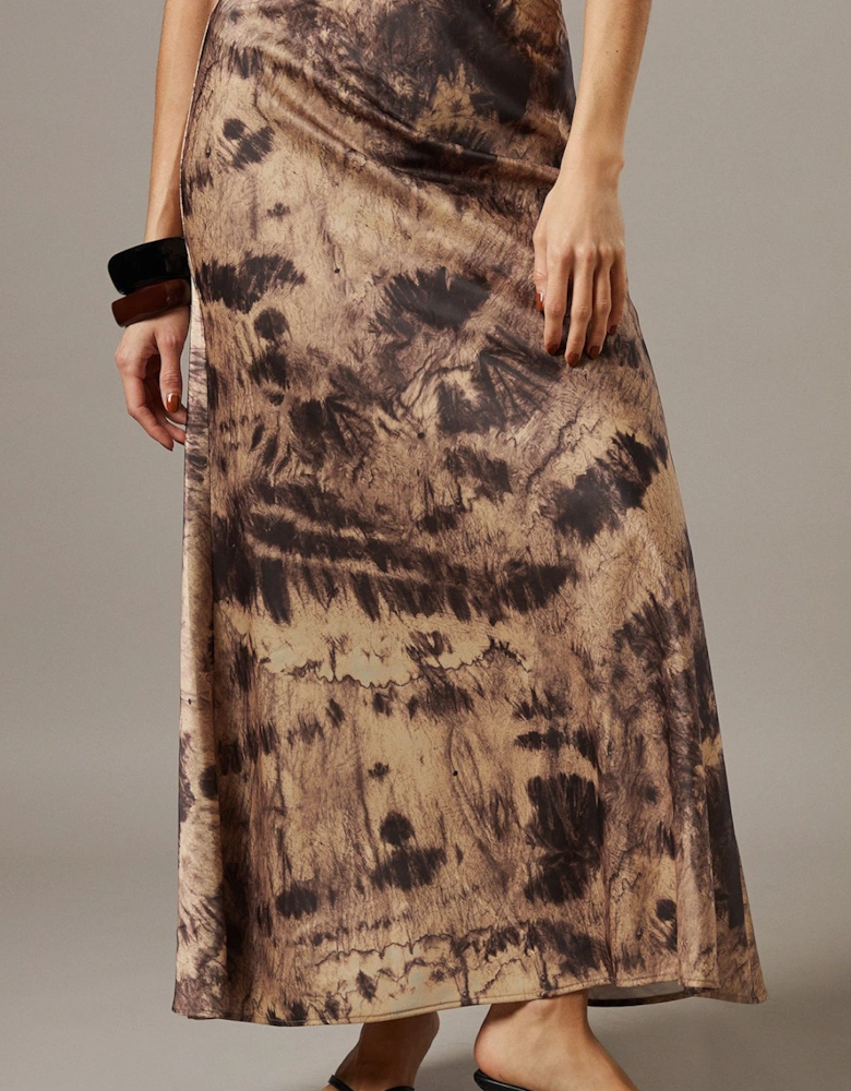 Print Satin Bias Midi Skirt