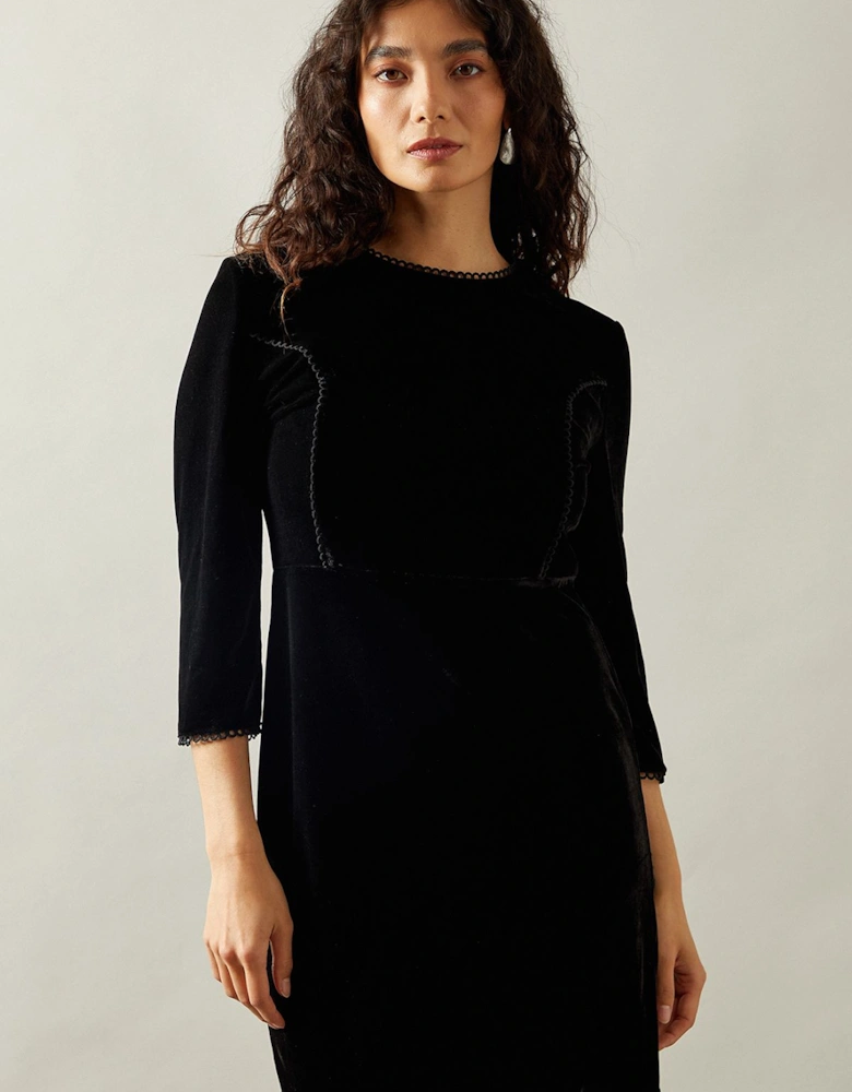 Occasion Velvet Lace Trim Shift Dress