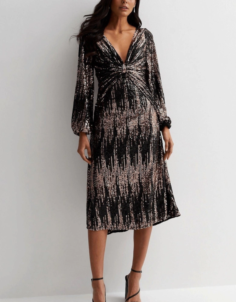 V Neck Sequin Bow Dress