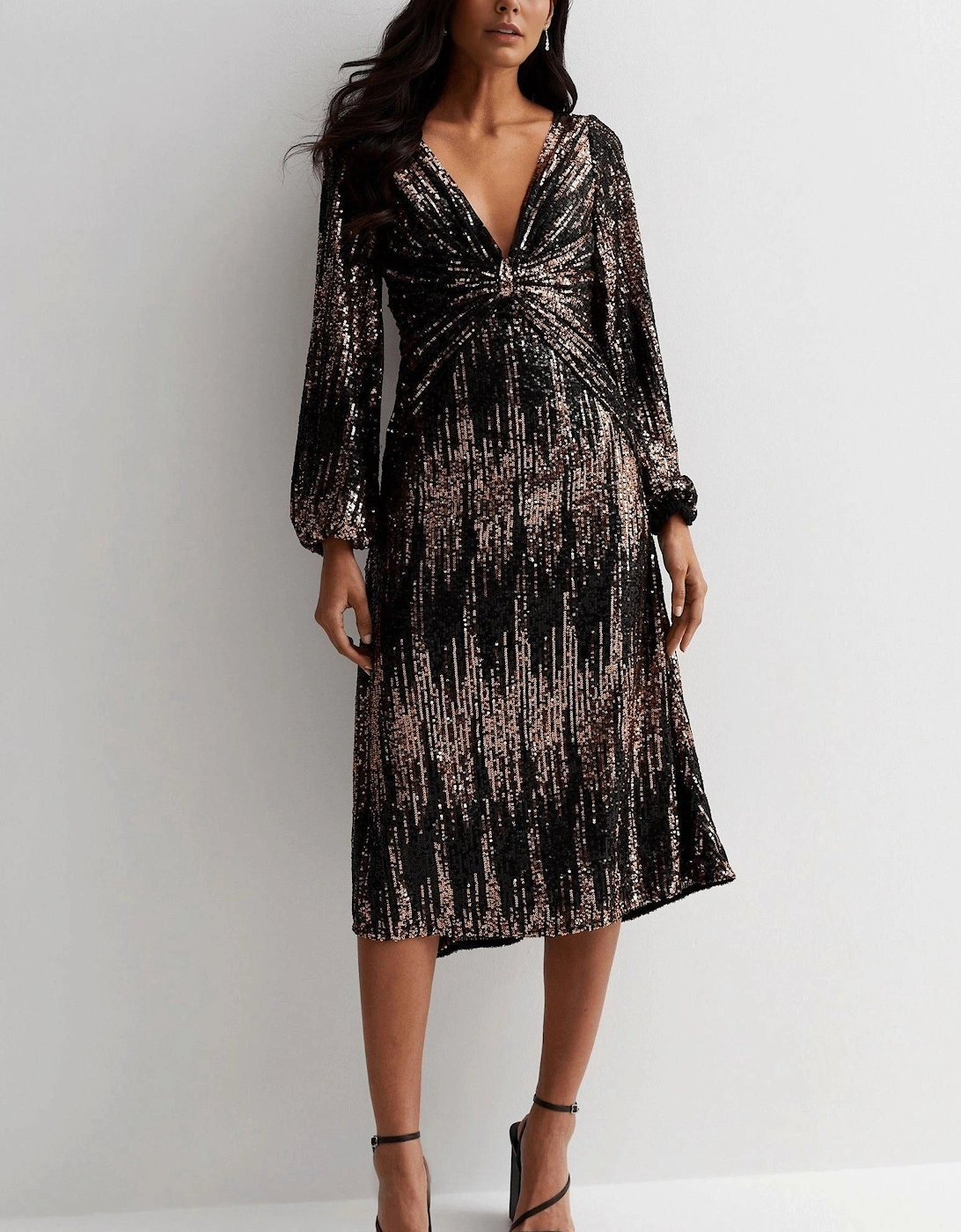 V Neck Sequin Bow Dress, 2 of 1