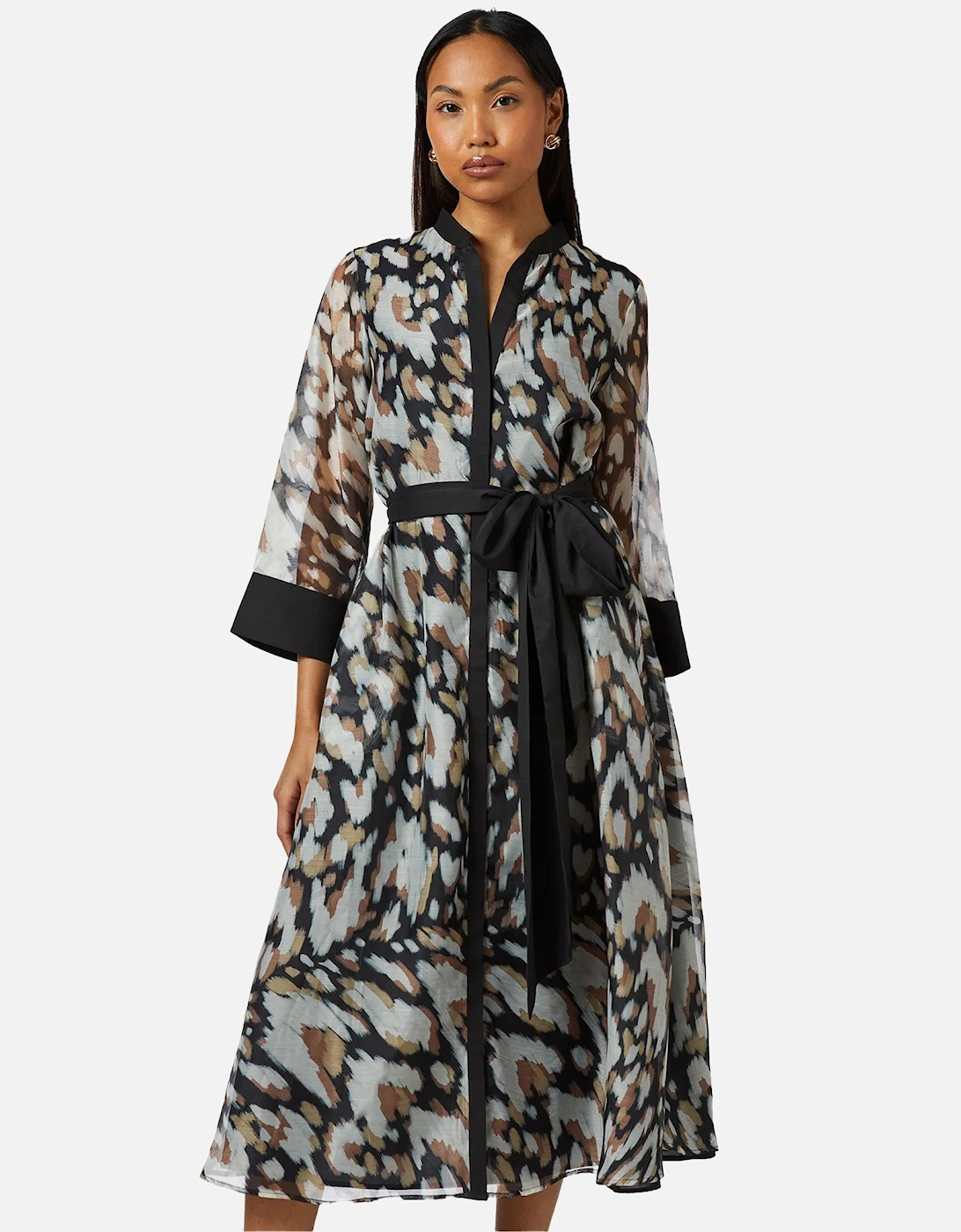 Womens/Ladies Contrast Detail Collarless Shirt Dress, 6 of 5