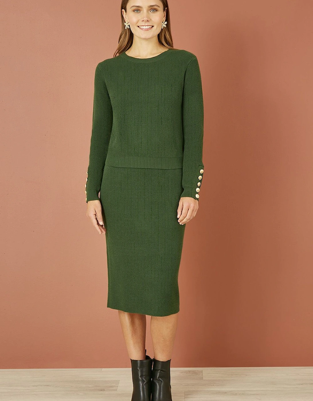 Green Rib Knitted Midi Column Skirt, 2 of 1