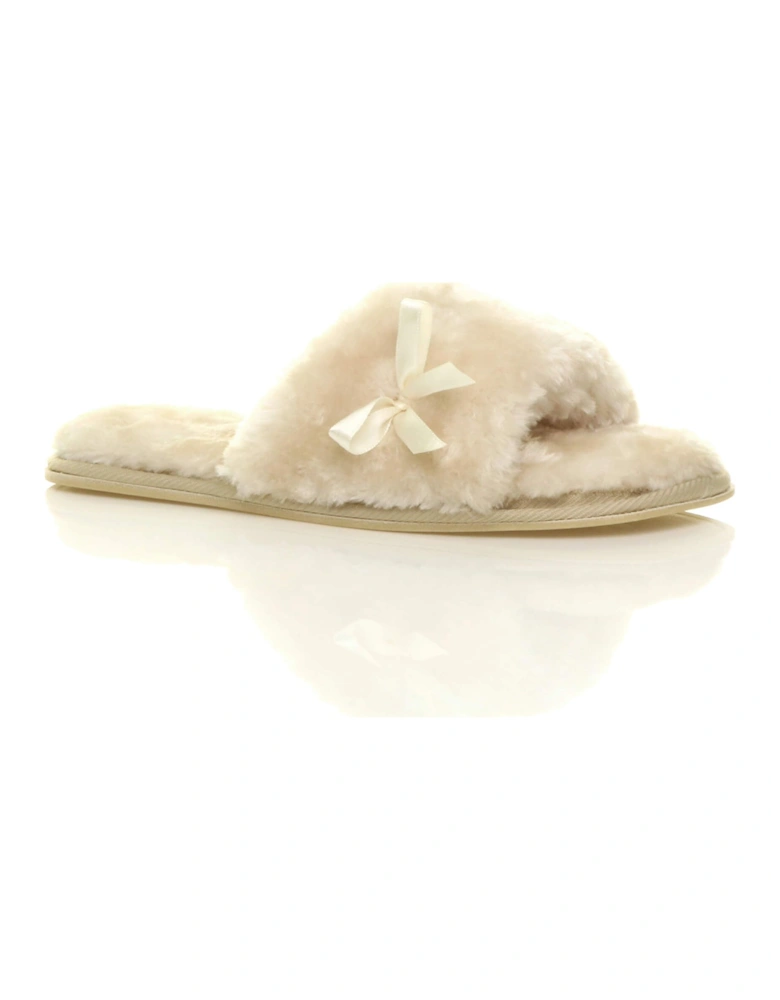 Flat  Heel Peep Toe Sandals Faux Fur Slippers
