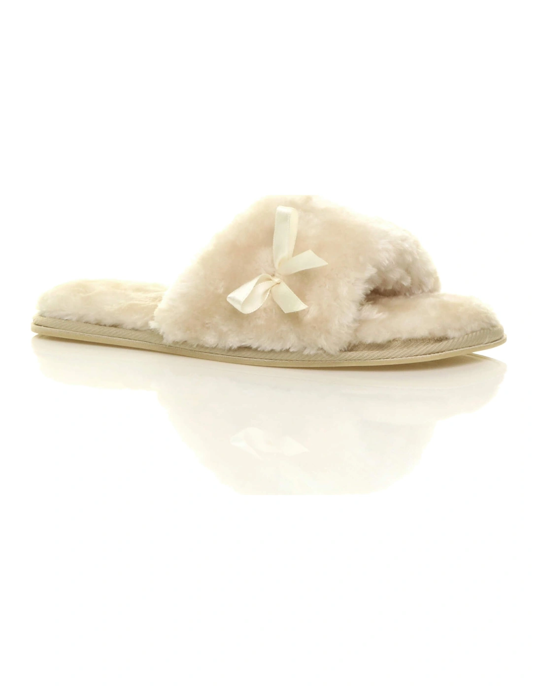 Flat  Heel Peep Toe Sandals Faux Fur Slippers, 2 of 1