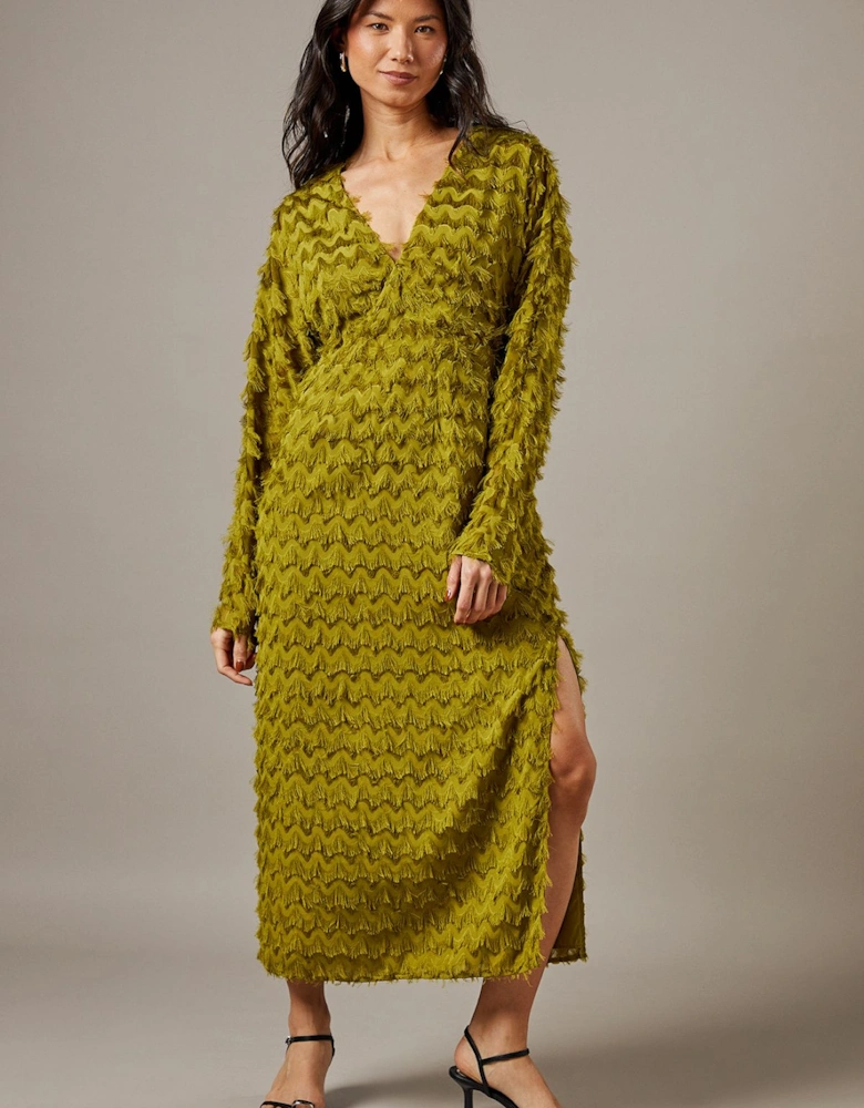 Fluffy Plunge Neck Batwing Midi Dress