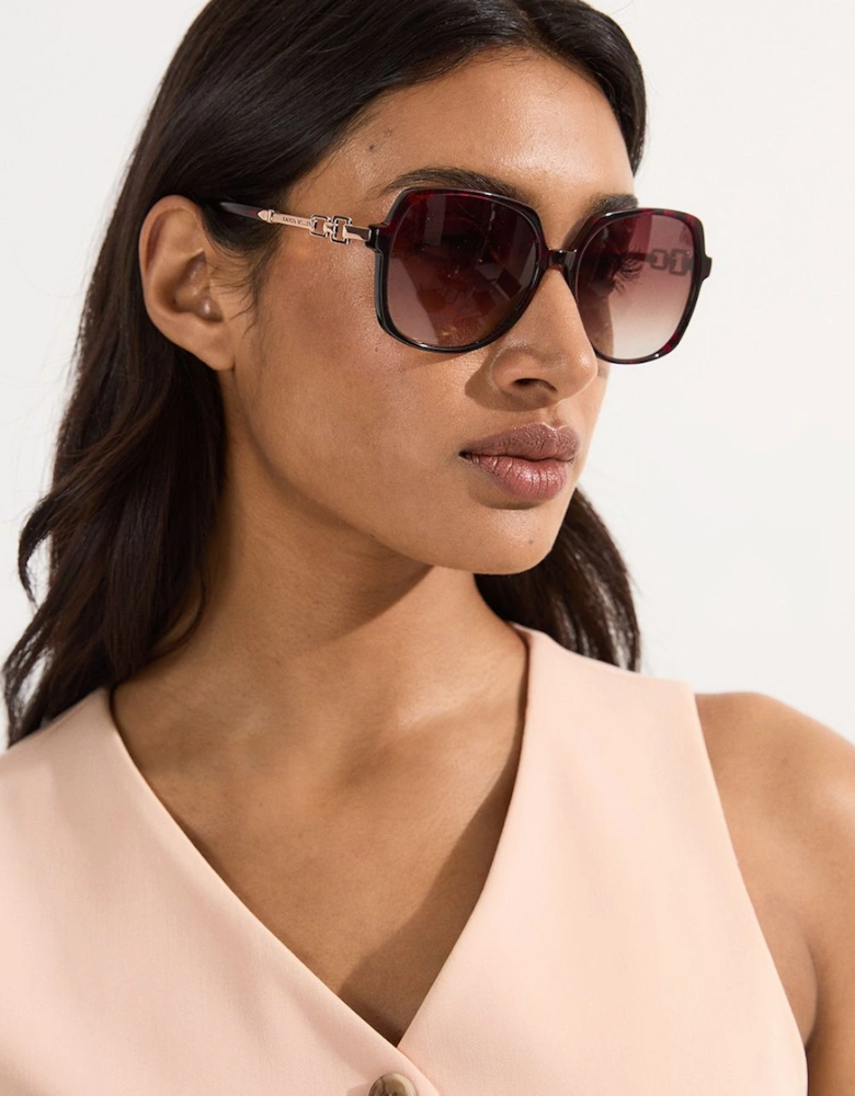 Dark Red Rounded Gold Detail Sunglasses