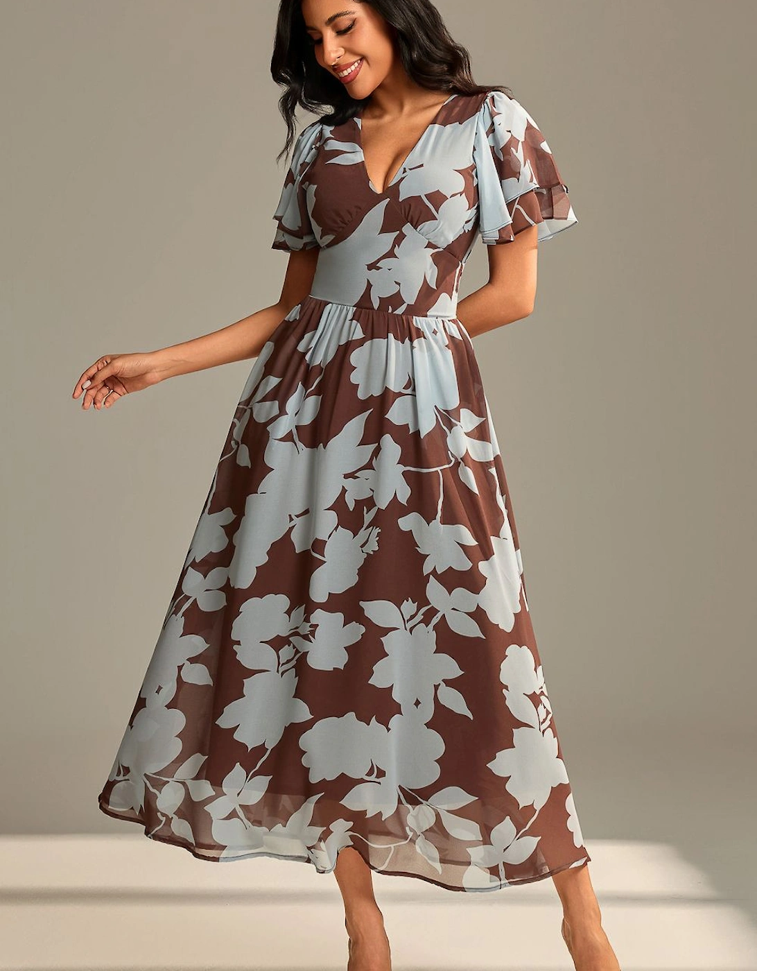 Layered Angel Sleeved Chiffon Maxi Dress, 2 of 1