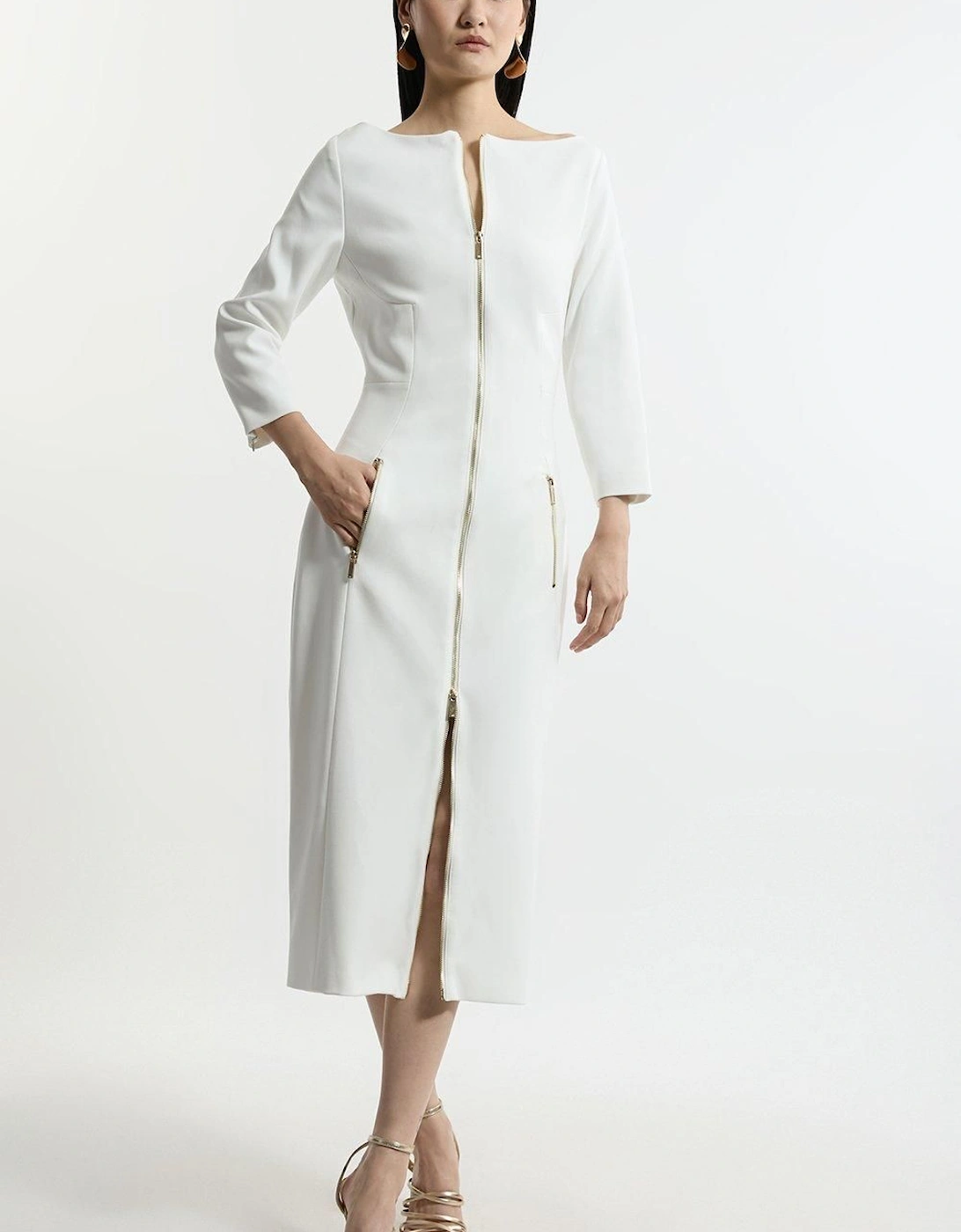 Compact Stretch Tailored Long Sleeve Zip Through Maxi Dress, 2 of 1