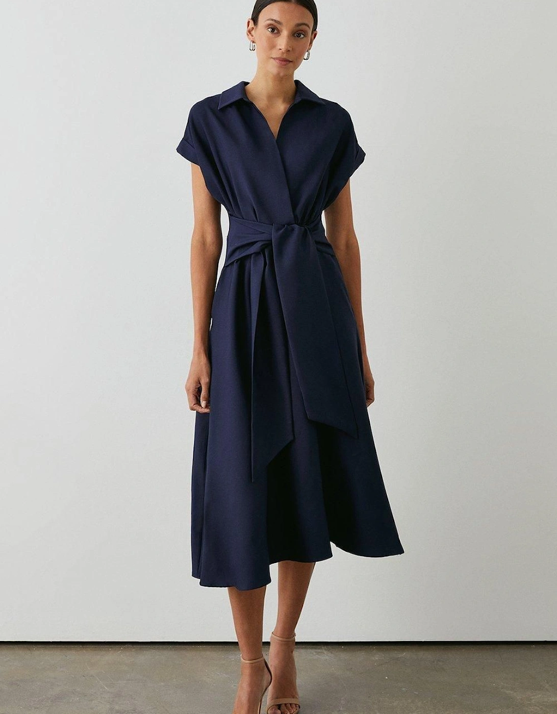 Navy Front Tie Shirt Midi Dress, 2 of 1
