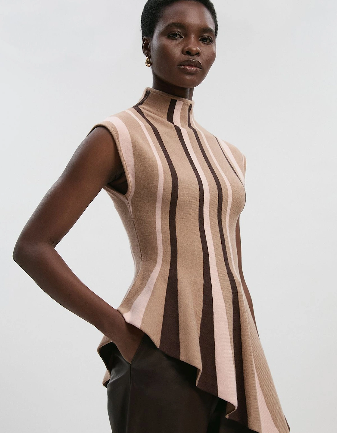 Stripe Viscose Blend Asymmetric Hem Knit Top, 2 of 1