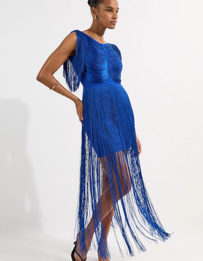 Maxi Draped Fringe Knitted Mini Dress