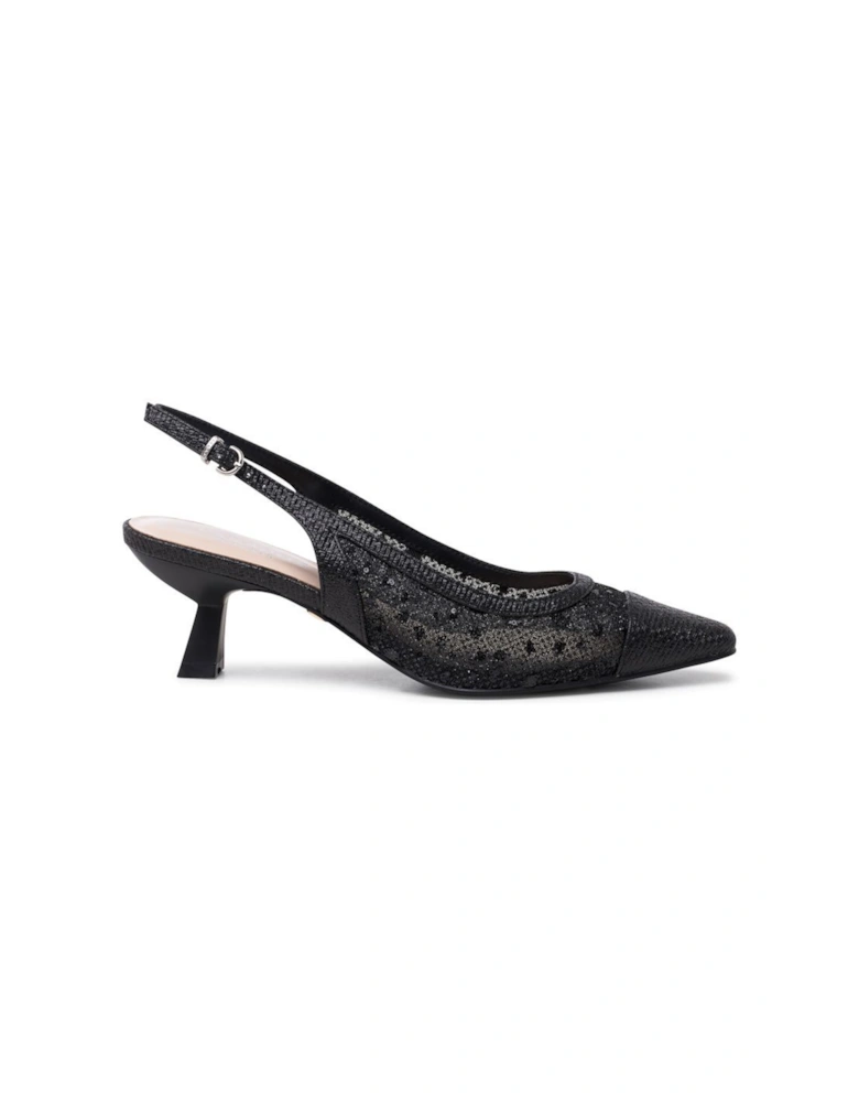 'Tamsin' Mid Heel Glitter and Mesh Sling Back Courts