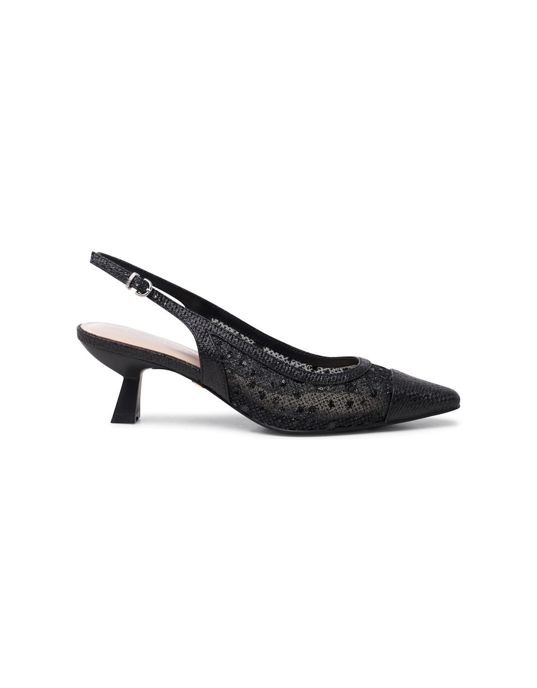 'Tamsin' Mid Heel Glitter and Mesh Sling Back Courts, 2 of 1