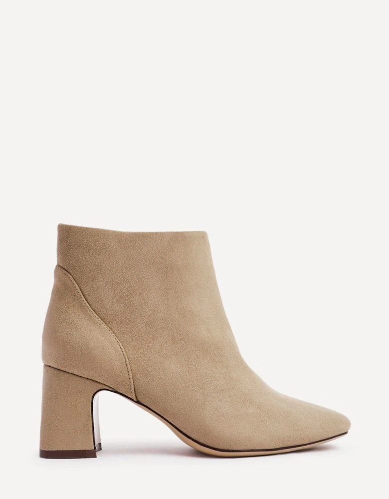 Cove Mocha Faux Suede Soft Square Toe Block Heel Ankle Boot