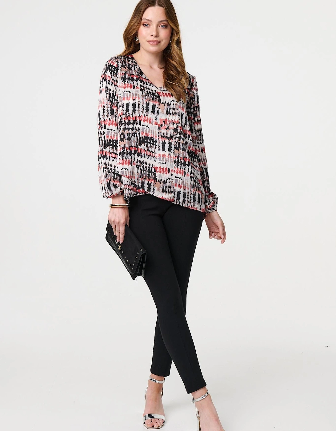 Printed Long Sleeve V-Neck Tunic Blouse, 2 of 1