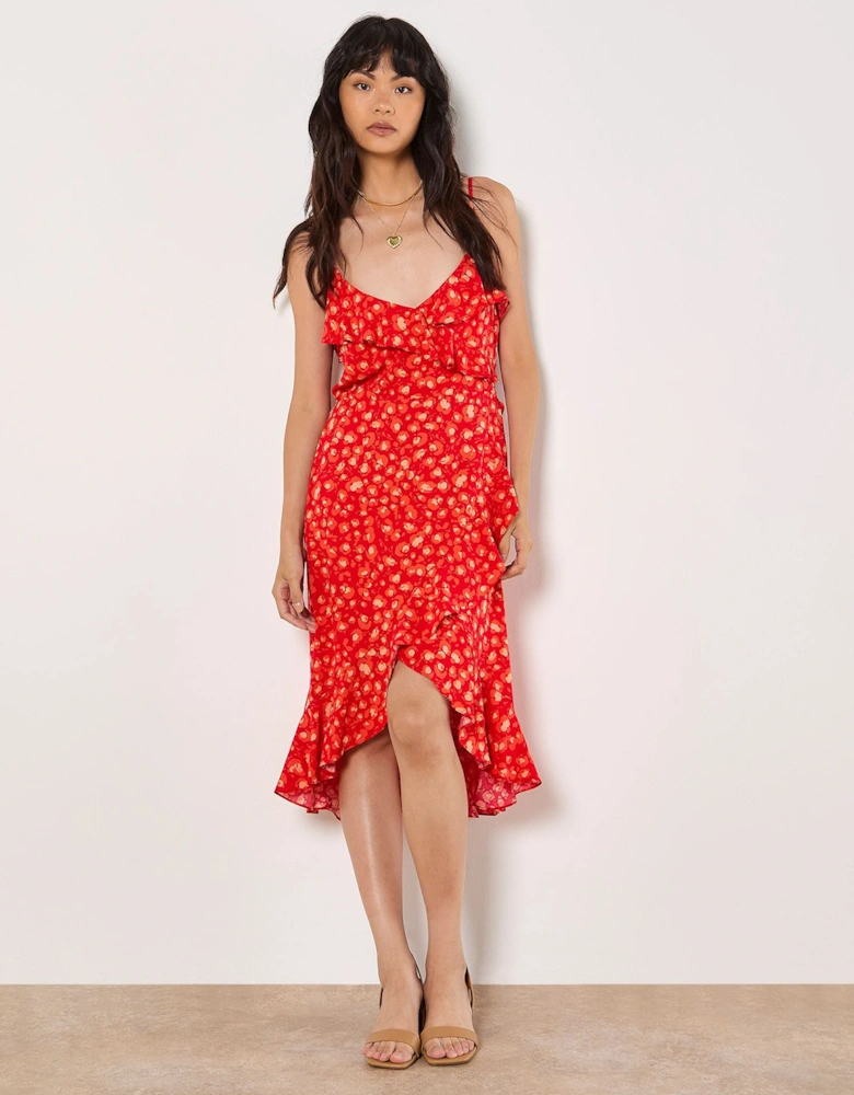 Leopard Print Ruffle Midi Dress