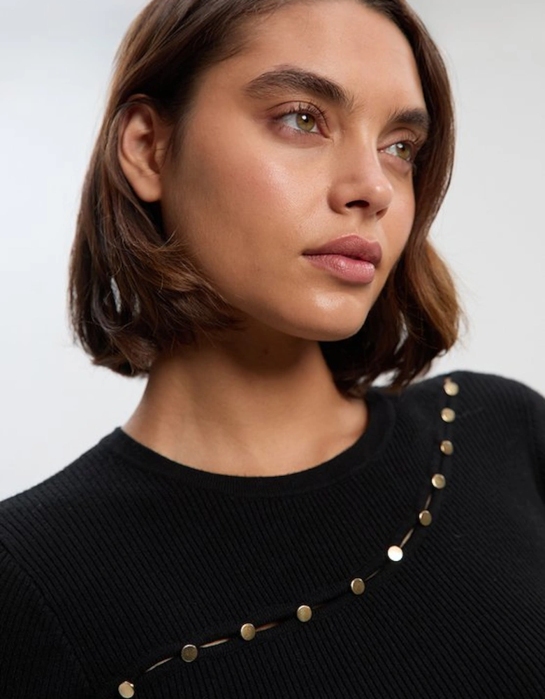 Viscose Blend Cut Out Trim Detail Knit Midi Dress