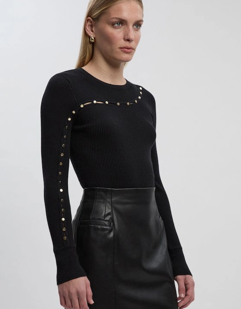 Viscose Blend Cut Out Trim Detail Knit Top