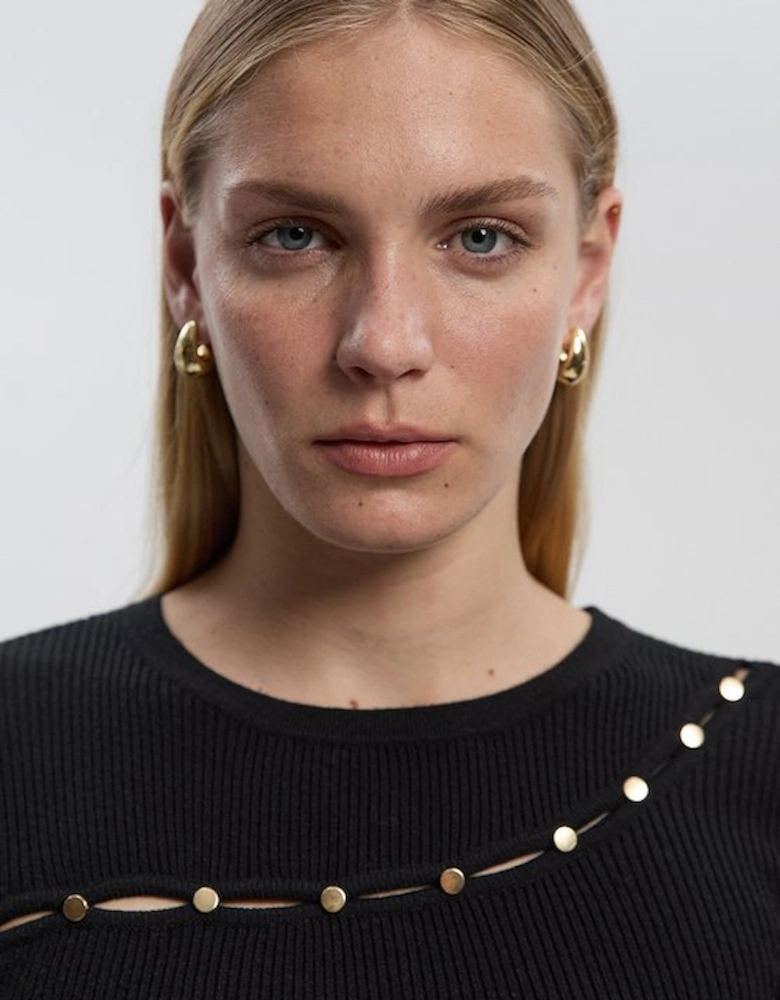 Viscose Blend Cut Out Trim Detail Knit Top