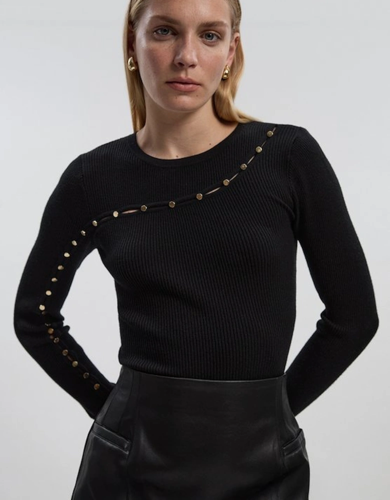 Viscose Blend Cut Out Trim Detail Knit Top