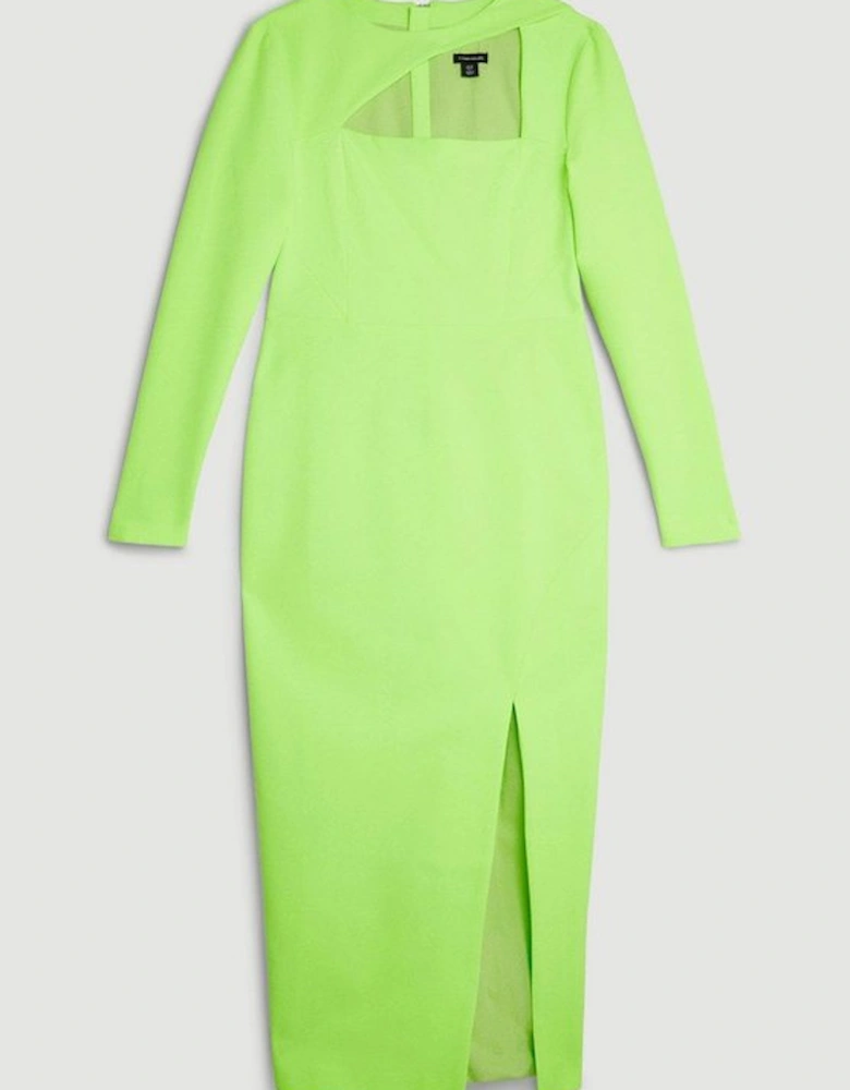Tailored Stretch Crepe Asymmetric Panel Pencil Dress