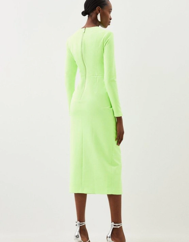 Tailored Stretch Crepe Asymmetric Panel Pencil Dress