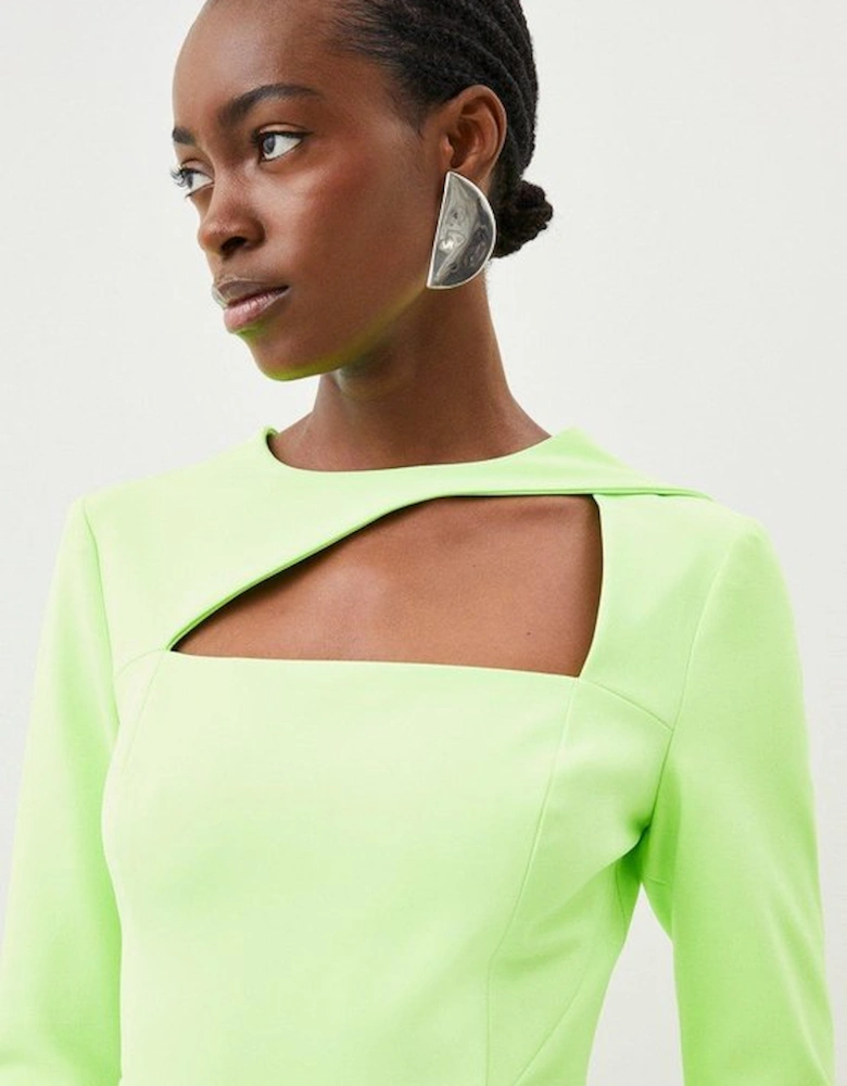 Tailored Stretch Crepe Asymmetric Panel Pencil Dress