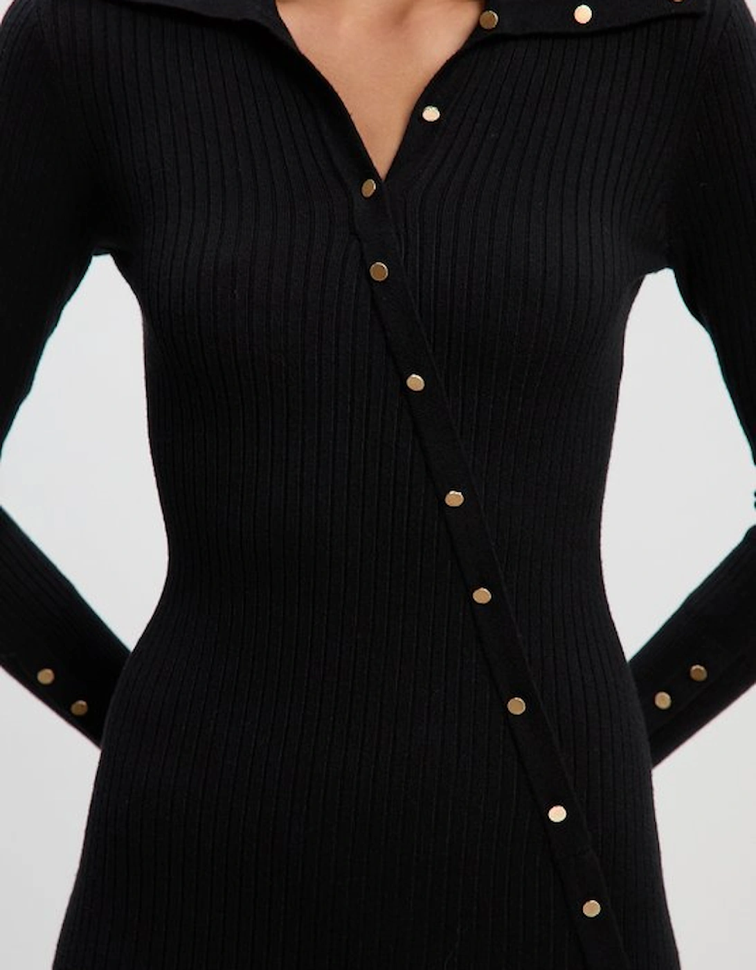 Viscose Blend Trim Detail Knit Midi Dress