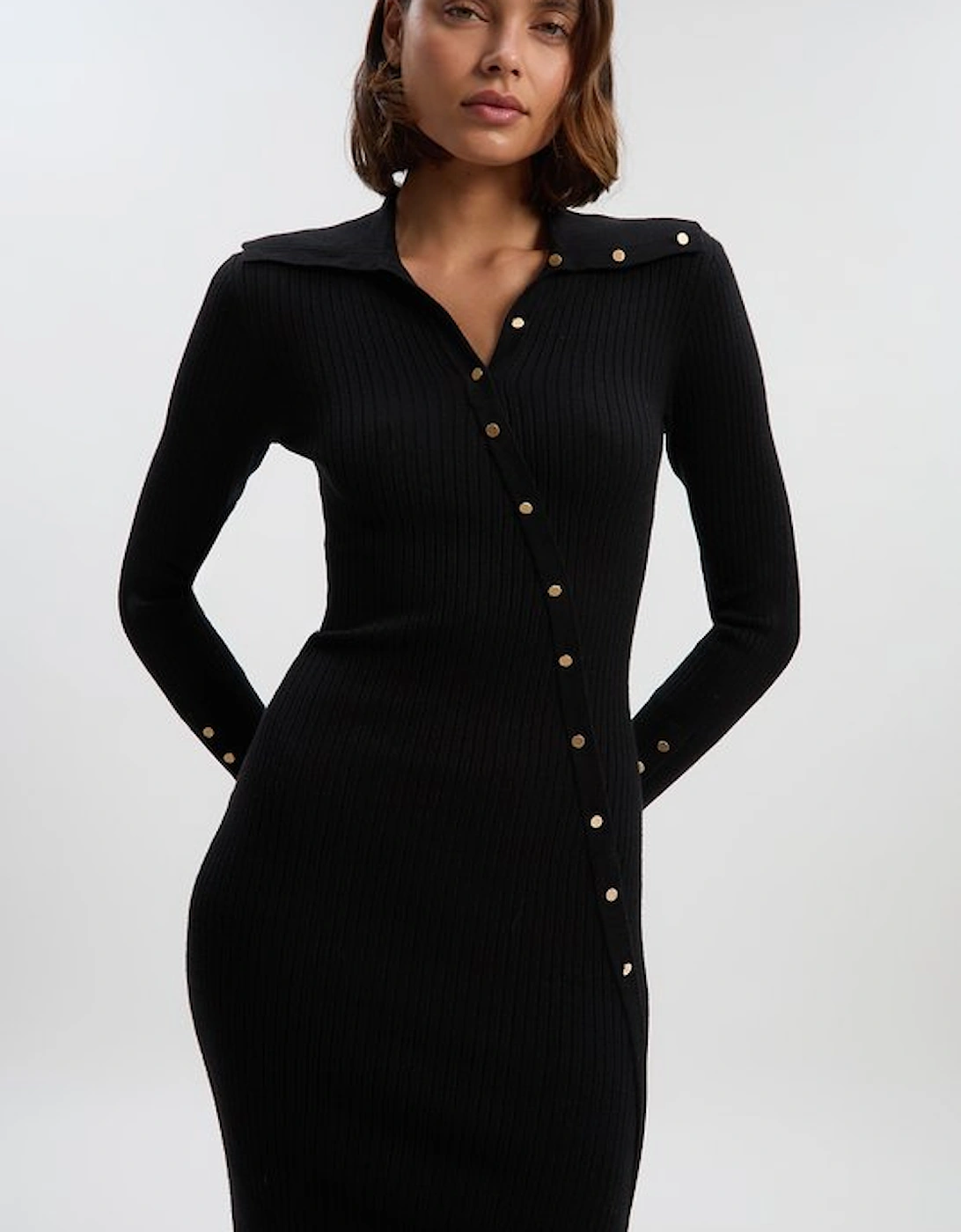 Viscose Blend Trim Detail Knit Midi Dress