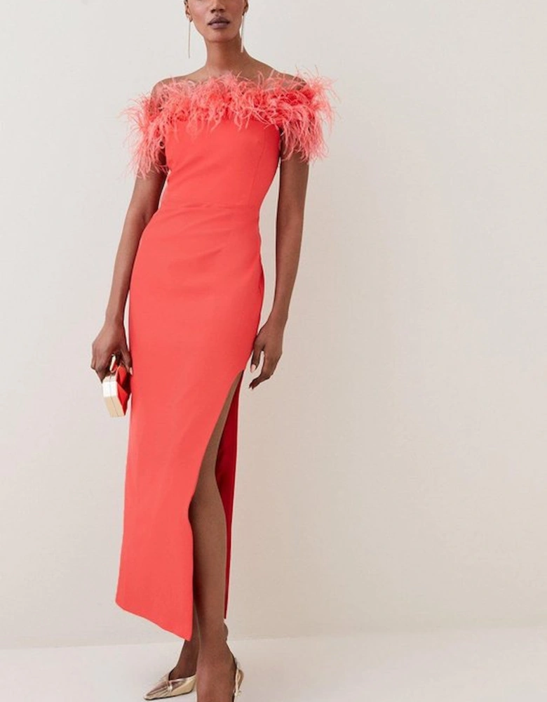 Petite Feather Bardot Stretch Crepe Maxi Dress