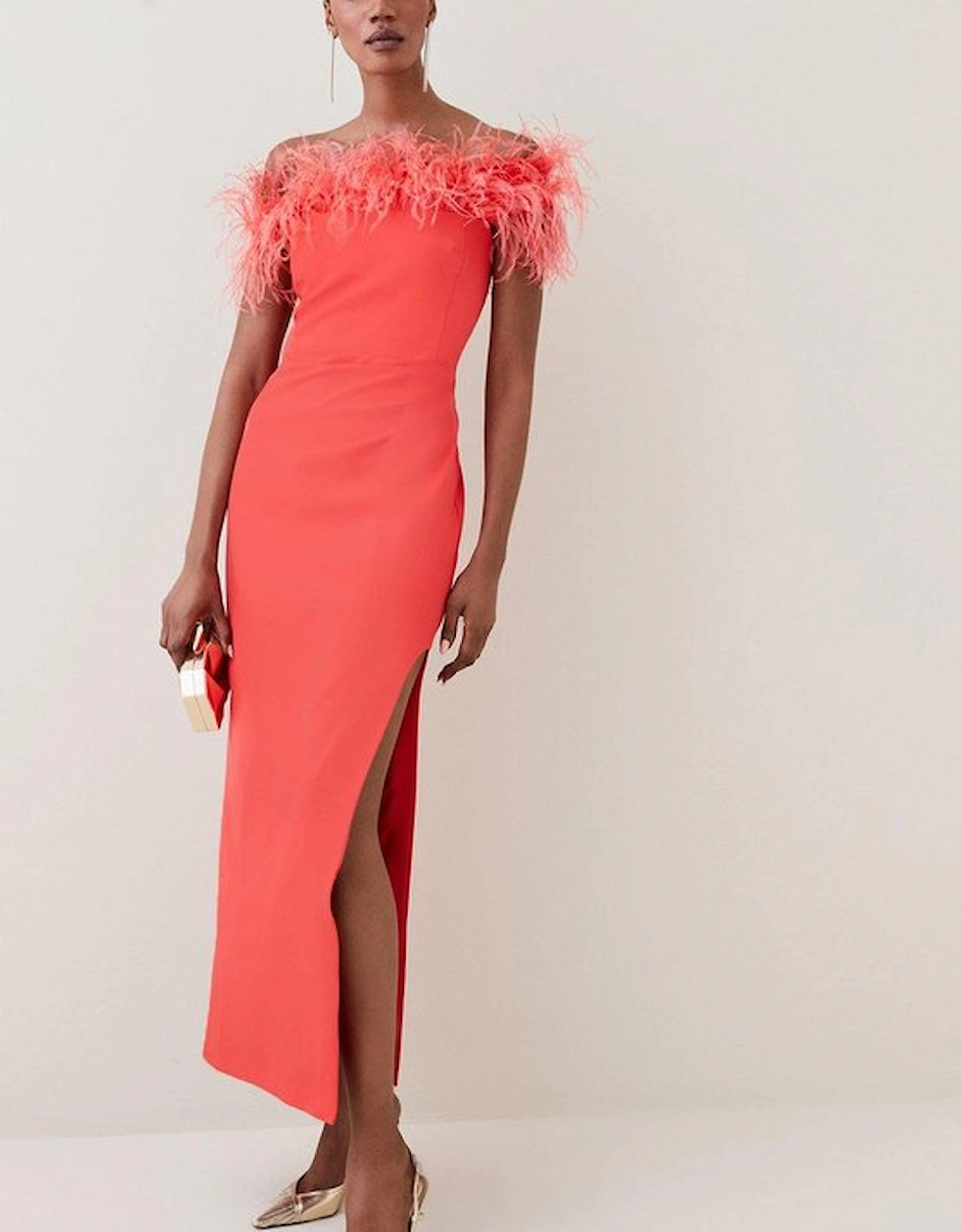 Petite Feather Bardot Stretch Crepe Maxi Dress, 4 of 3