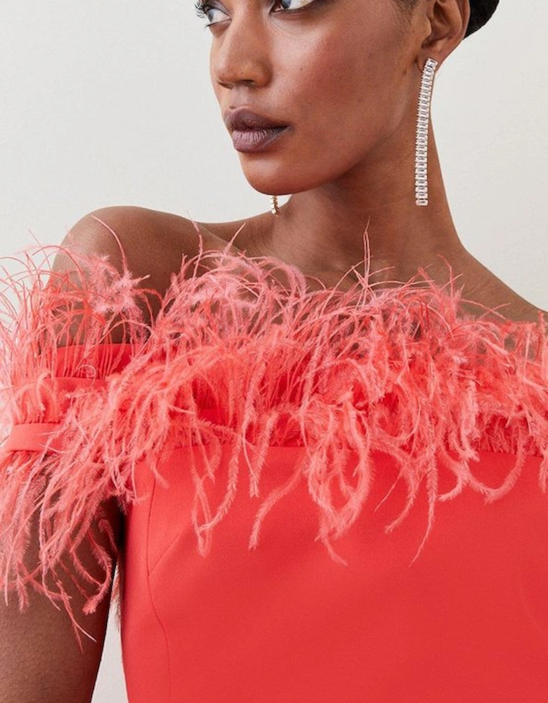 Petite Feather Bardot Stretch Crepe Maxi Dress