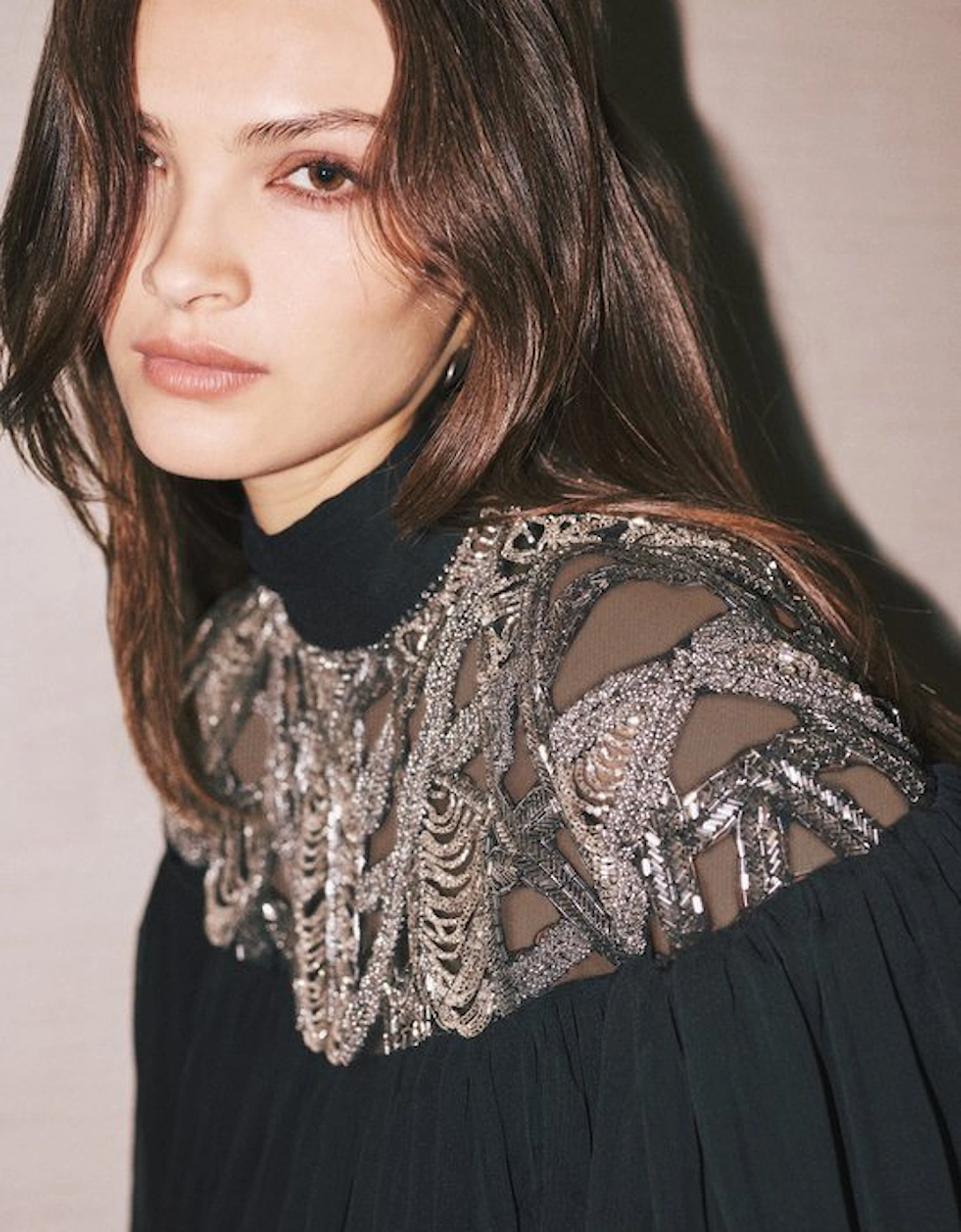 Crystal Embellished Cutwork Cape Detail Woven Drama Blouse, 2 of 1